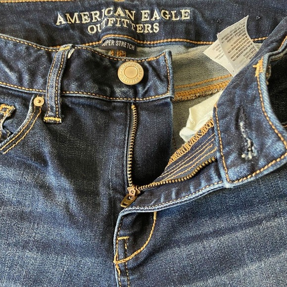 American Eagle Super Stretch Womens Skinny Jeans Size 2 Distressed Embroidered - Picture 10 of 13